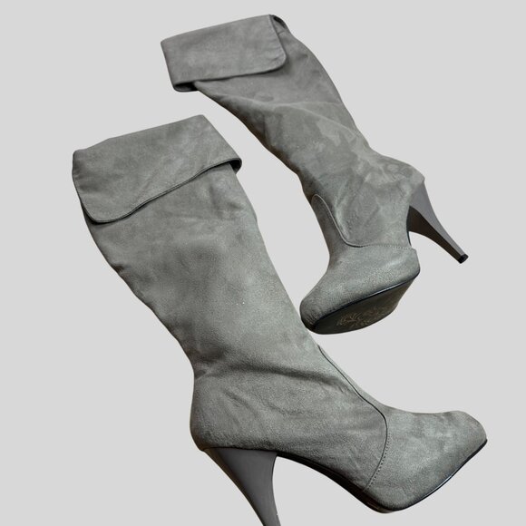 Unbranded  Womens Taupe Suede Over-The-Knee High Heel Boots With Fold-Over Cuff - Picture 8 of 14